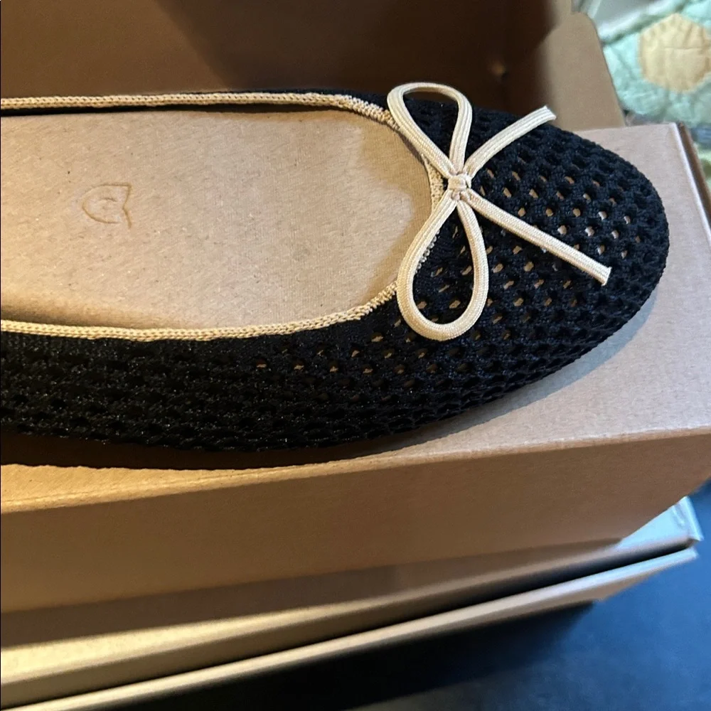NIB Rothy's the ballet flat in noir mesh Black and Tan Flats size 11.5 - Picture 7 of 10